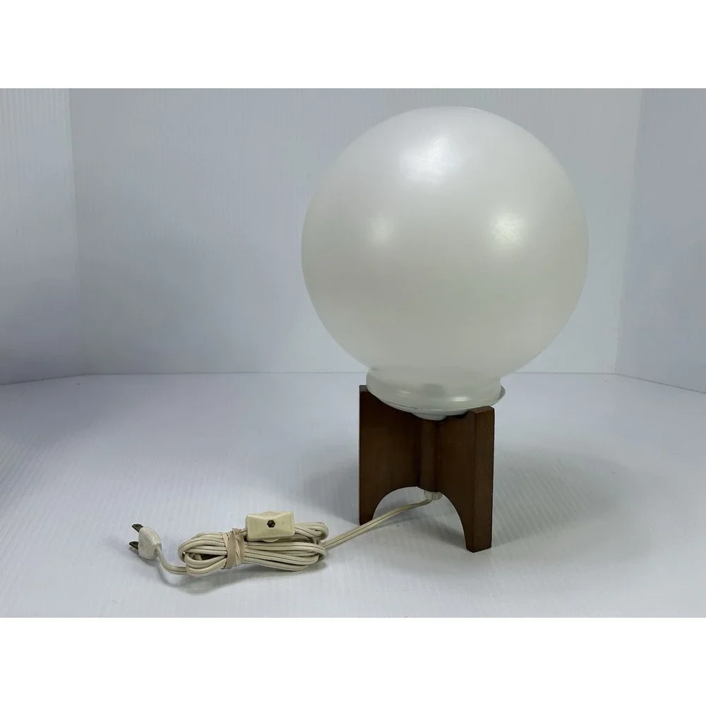 Vintage Mid Century Wood Base Plastic Orb Table Lamp Light MCM Yugoslavian
